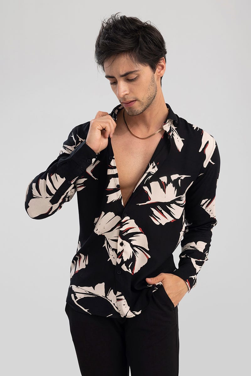 Men's Tropical Leaf Print Full Sleeve Casual Shirt